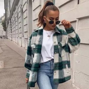 Oversized Plaid Flannel Jacket Overshirt Coat